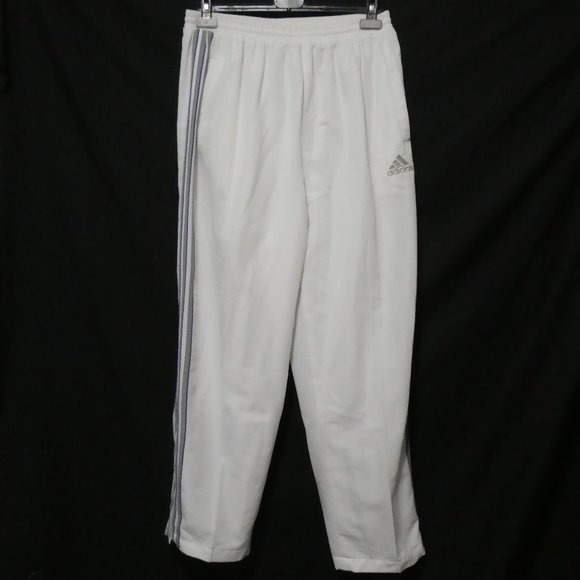 ADIDAS | 2XL | White Exercise Pants With Pockets and Grey and Blue Stripes | GUC - Picture 1 of 15